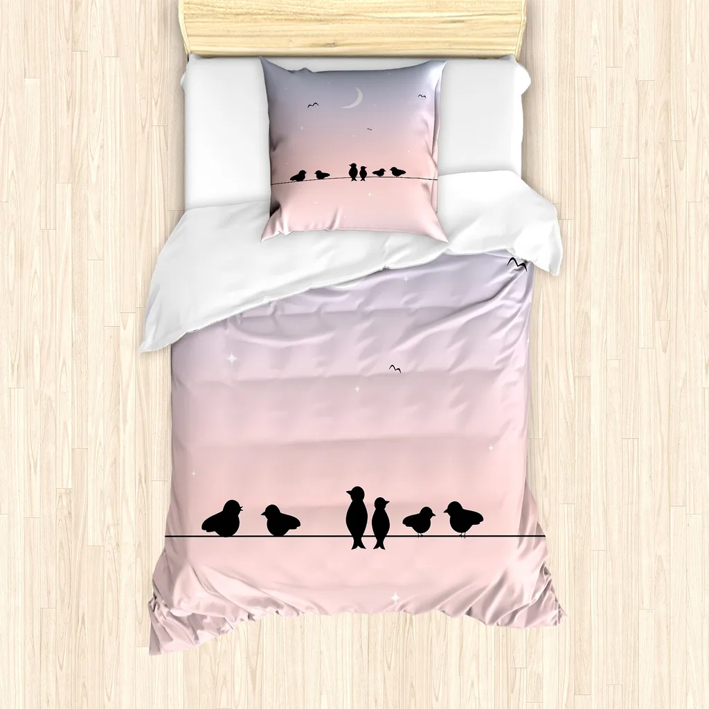 Set Letto Singolo ABAKUHAUS Uccelli Pastello | Copripiumino Anallergico