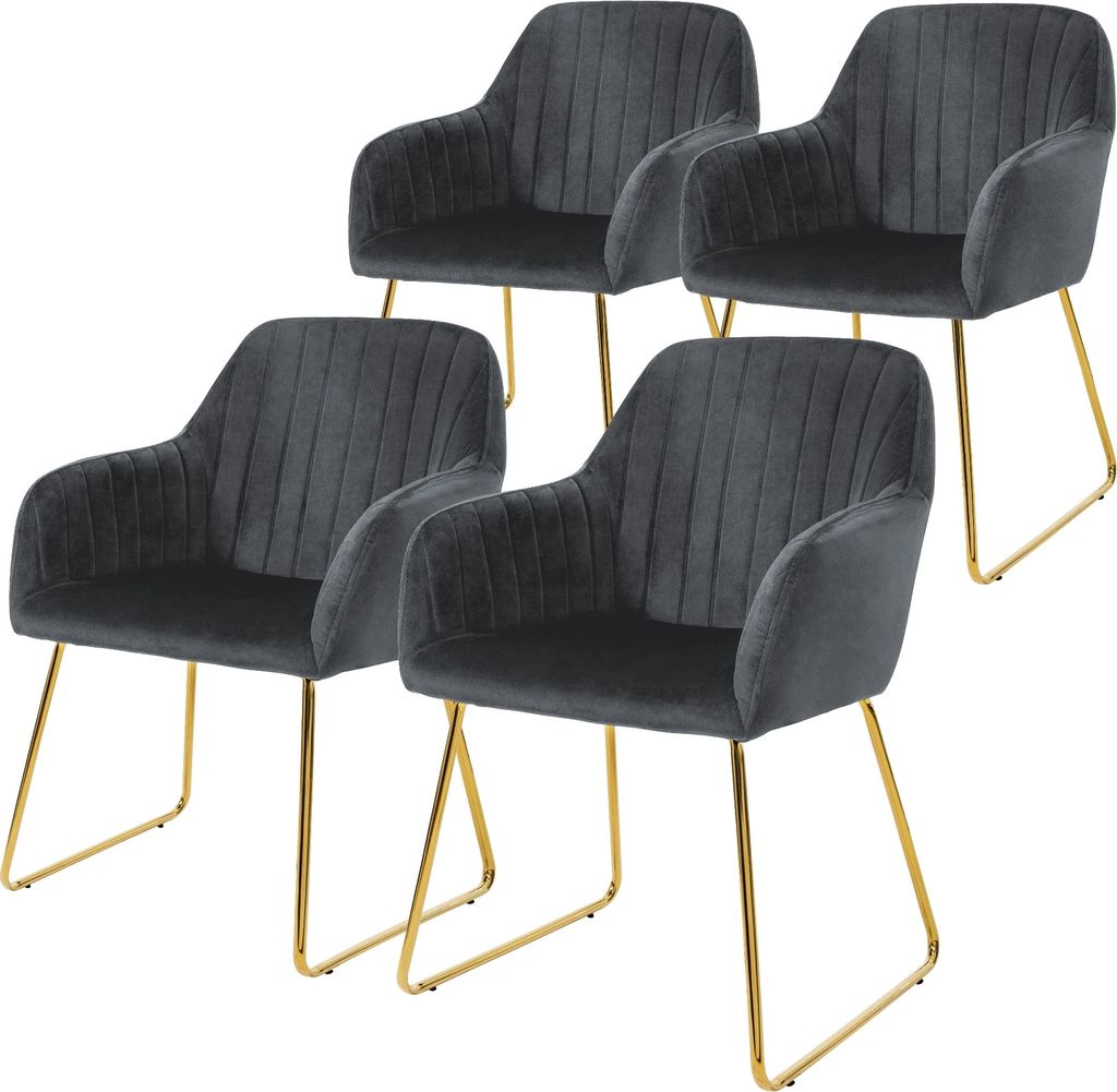 ML-Design 4er Set Esszimmerstuhl mit Rückenlehne, Grau, aus Samt