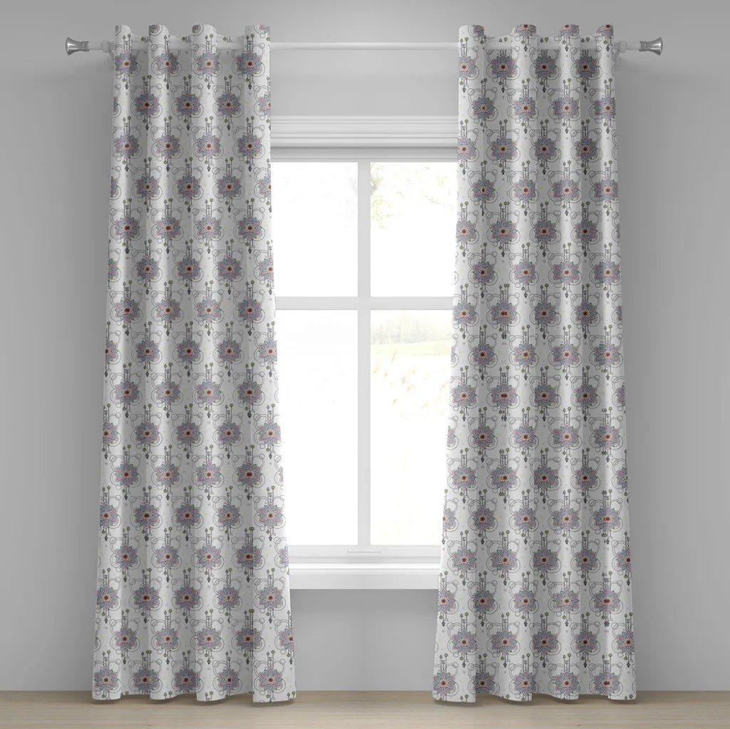 Rideau mandala lilas et jaune en microfibre soyeuse 280 x 245 cm
