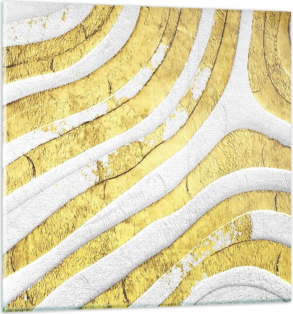 Bilder auf glas - Einteilig - Abstraktion Gold Weiß - 40x40cm - Glasbilder - Wandbilder - Bilder - zum Aufhängen bereit - Wanddekoration aus Glas...