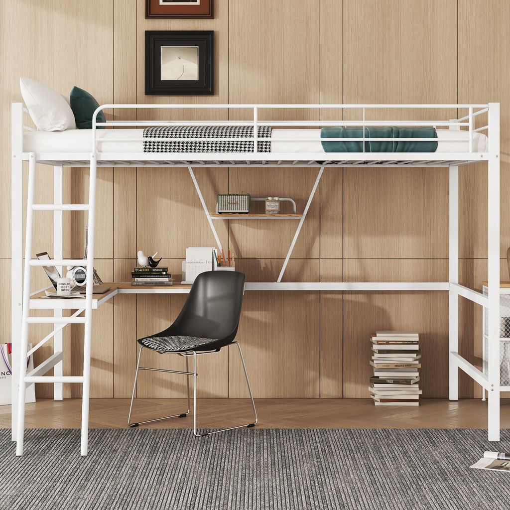 Ergonomiczne metalowe łóżko loftowe z biurkiem w kształcie Zdjęcie produktu 