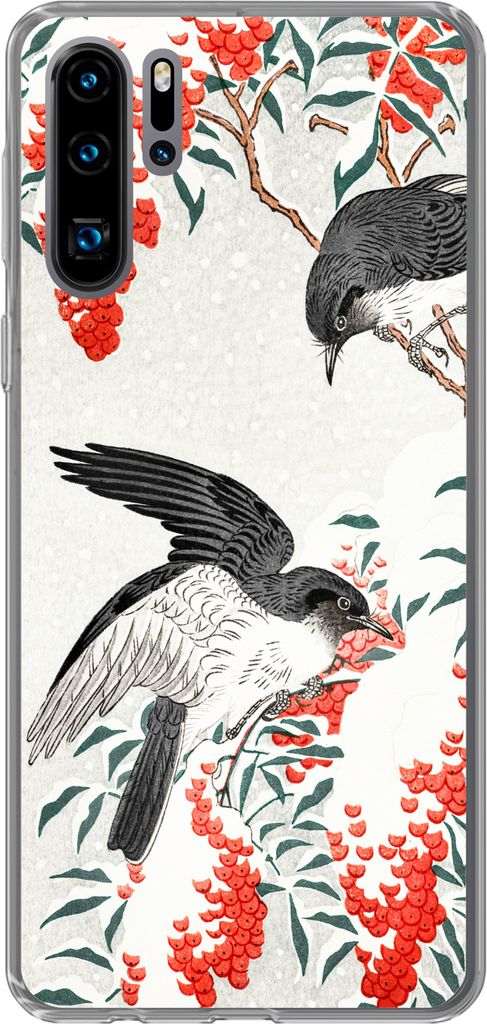 MuchoWow Handyhülle Schutzhülle Hülle für Telefoonhoesje Huawei P30 Pro Japan - Schwalbe - Vögel - Beere - Vintage Silikon Softcase Handy H...