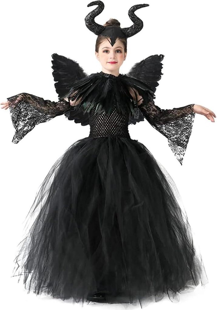 Costume da bambina da Malefica, set completo con corna, Immagine del prodotto 