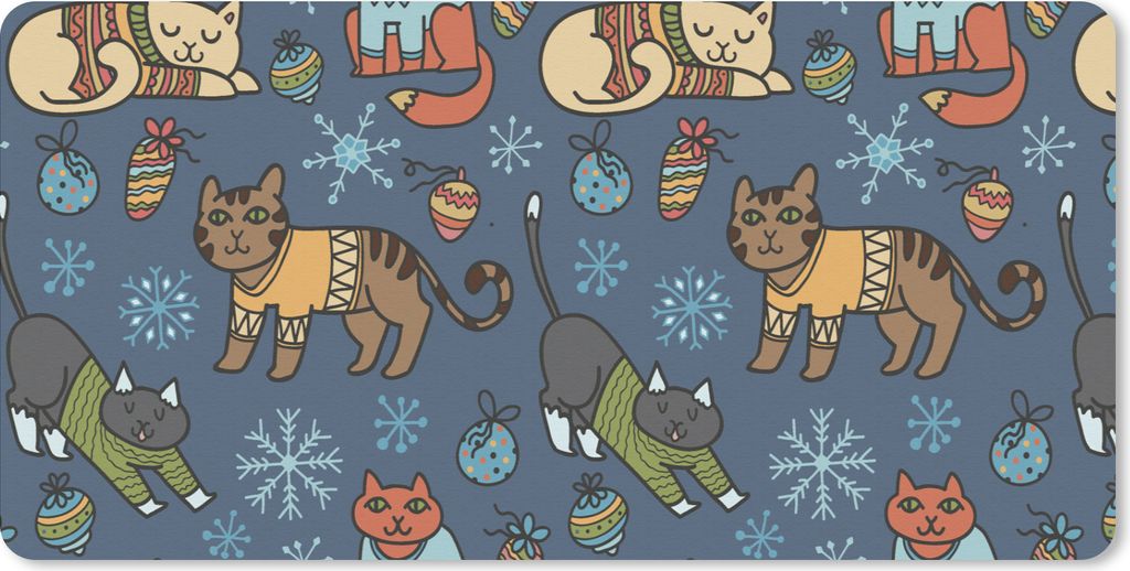 MuchoWow Schreibtischunterlage Katze - Tiere - Weihnachten - Muster 80x40 cm - XXL Mauspad - Gaming Mauspad