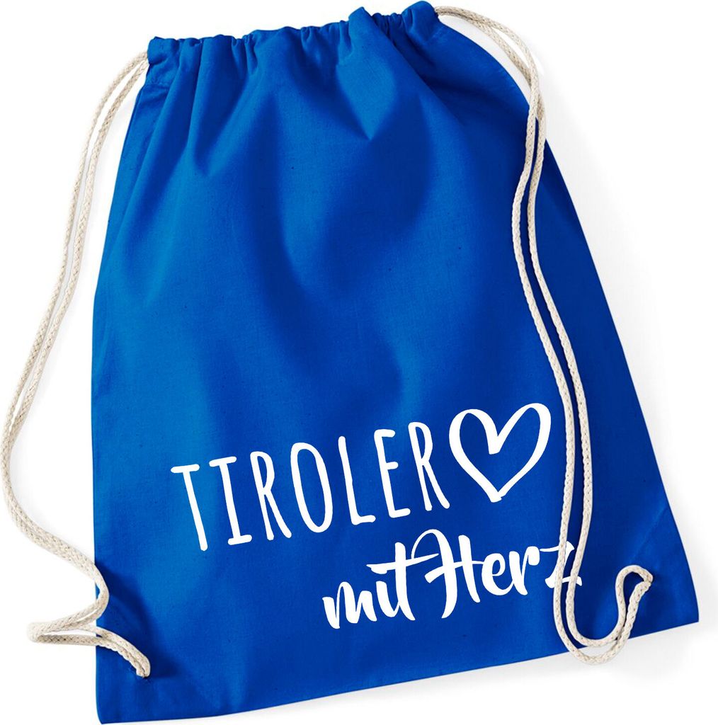 Huuraa Turnbeutel Tiroler mit Herz 12 Liter Bright Royal Baumwolle Rucksack Geschenkidee