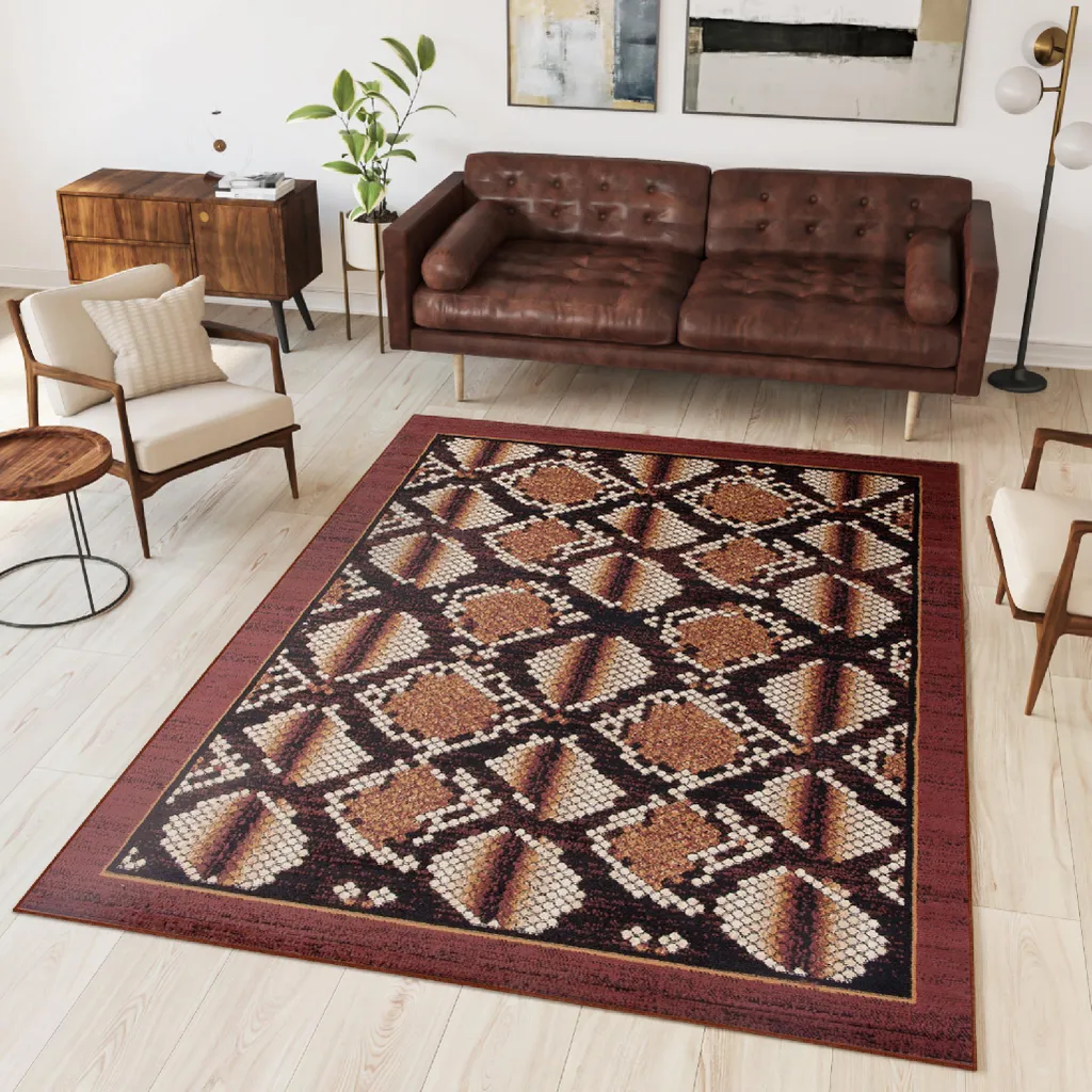 Tapis de Salon XL 220x300 cm pour Décoration Moderne Marron Doré Noir