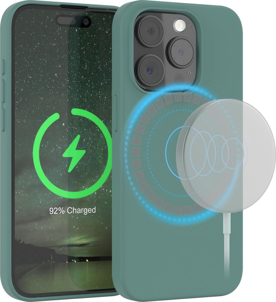 EAZY CASE Silikon MagSafe Handyhülle kompatibel mit Apple iPhone 15 Pro Hülle mit Kameraschutz, Silikonhülle, Schutzhülle Grün