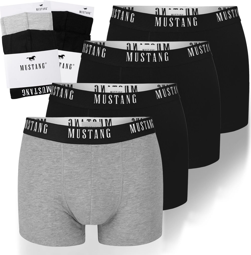 Mustang Herren Boxershorts 4er Set – Unterhosen aus Baumwolle, mit Logo, Gr. M