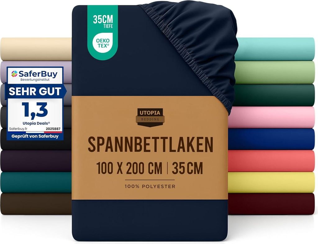 Utopia Bedding - Spannbettlaken 100x200cm - Marineblau - Gebürstete Polyester-Mikrofaser Spannbetttuch - 35 cm Tiefe Tasche