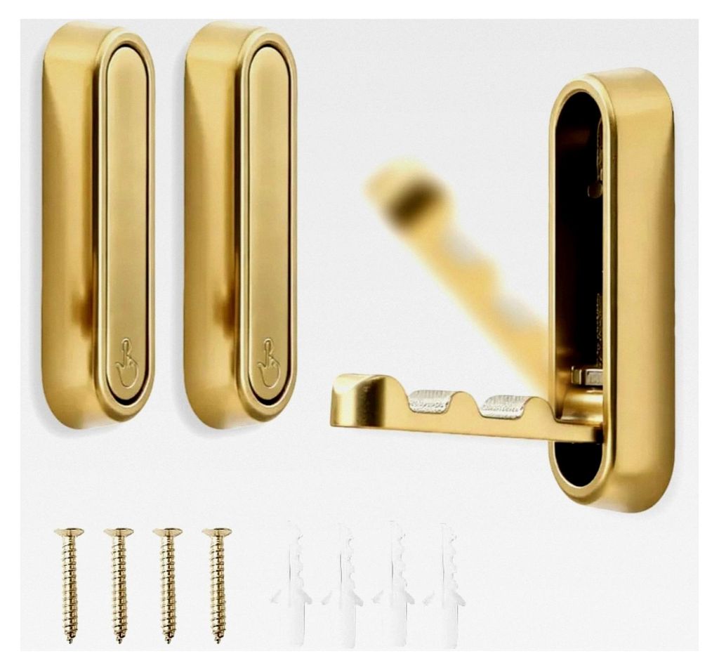 2 Stück Klappbare Kleiderhaken Um 90° Aus Aluminium Für Badezimmer, Schrank, Schlafzimmer, Pool Und Küche In Gebürstetem Gold