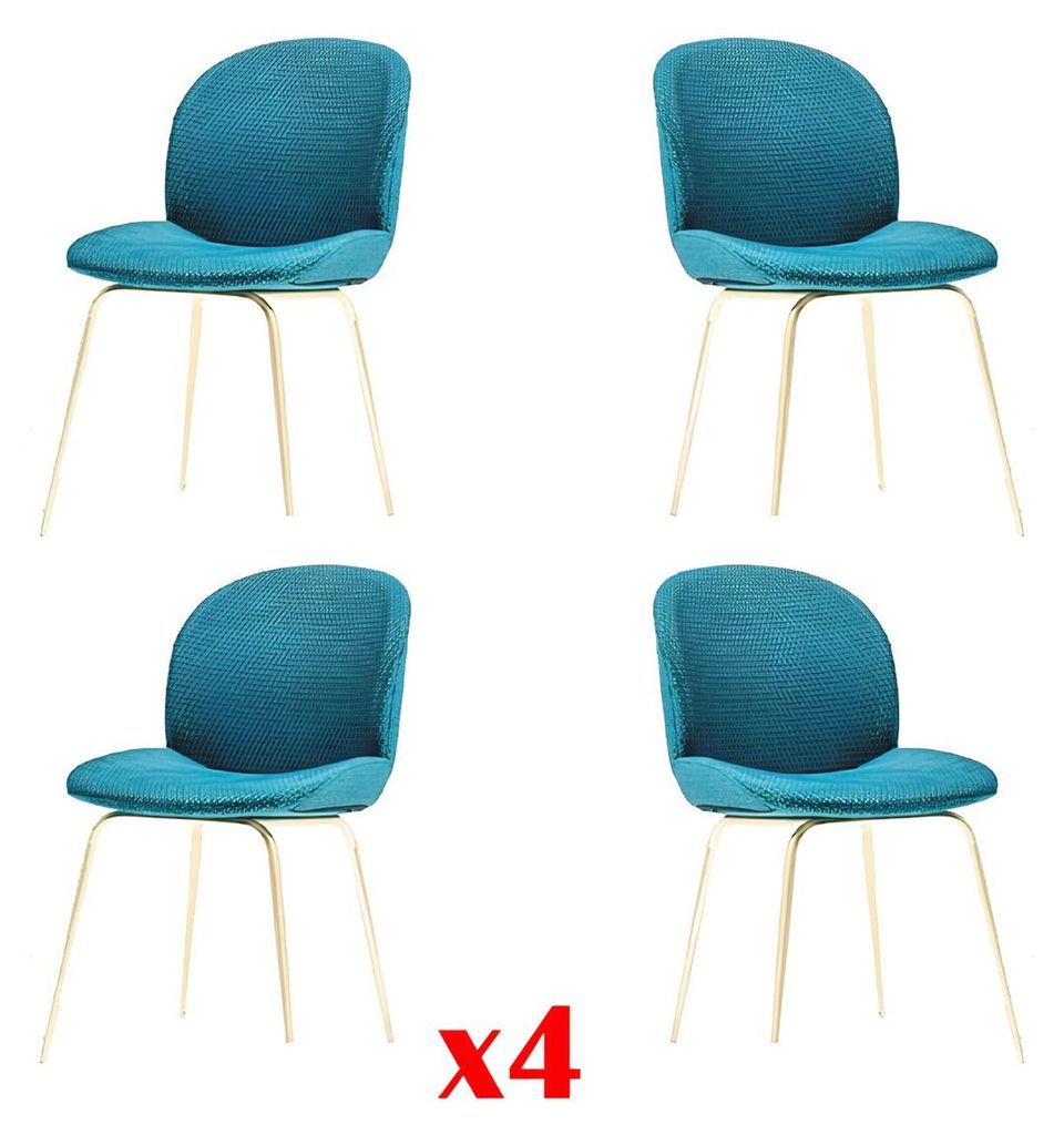 Gepolsterte Esszimmer Stühle 4x Stuhl Gruppe Garnitur Stoff Design Gruppe Neu