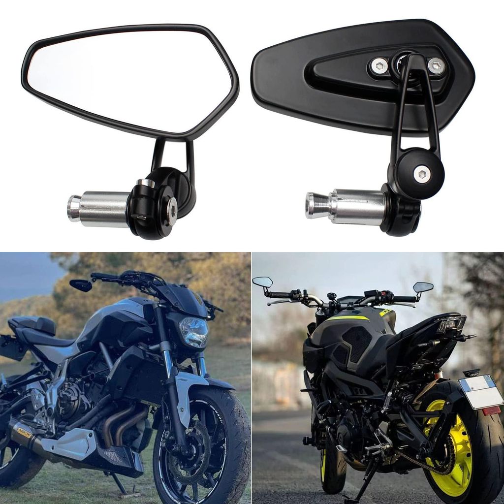 Schwarze Motorrad-Lenkerendenspiegel 7/8" (22 mm) – universell passend für Straßenmotorräder, Mopeds, Roller und Quads (Z650, Z750, Z900, CB12...