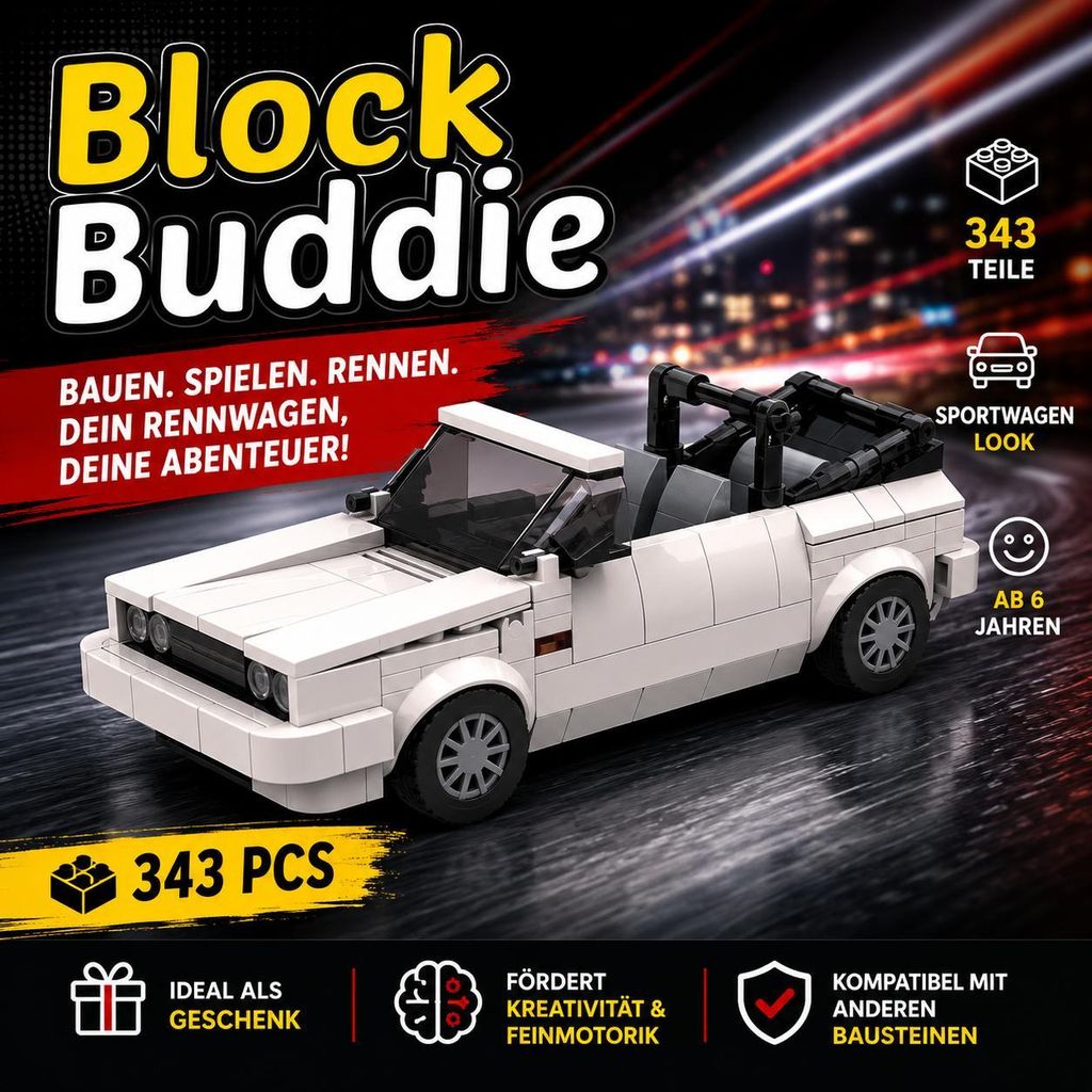 BlockBuddie™ Golf Mk1 Cabrio Sport Klemmbausteine Set - Produktbild 