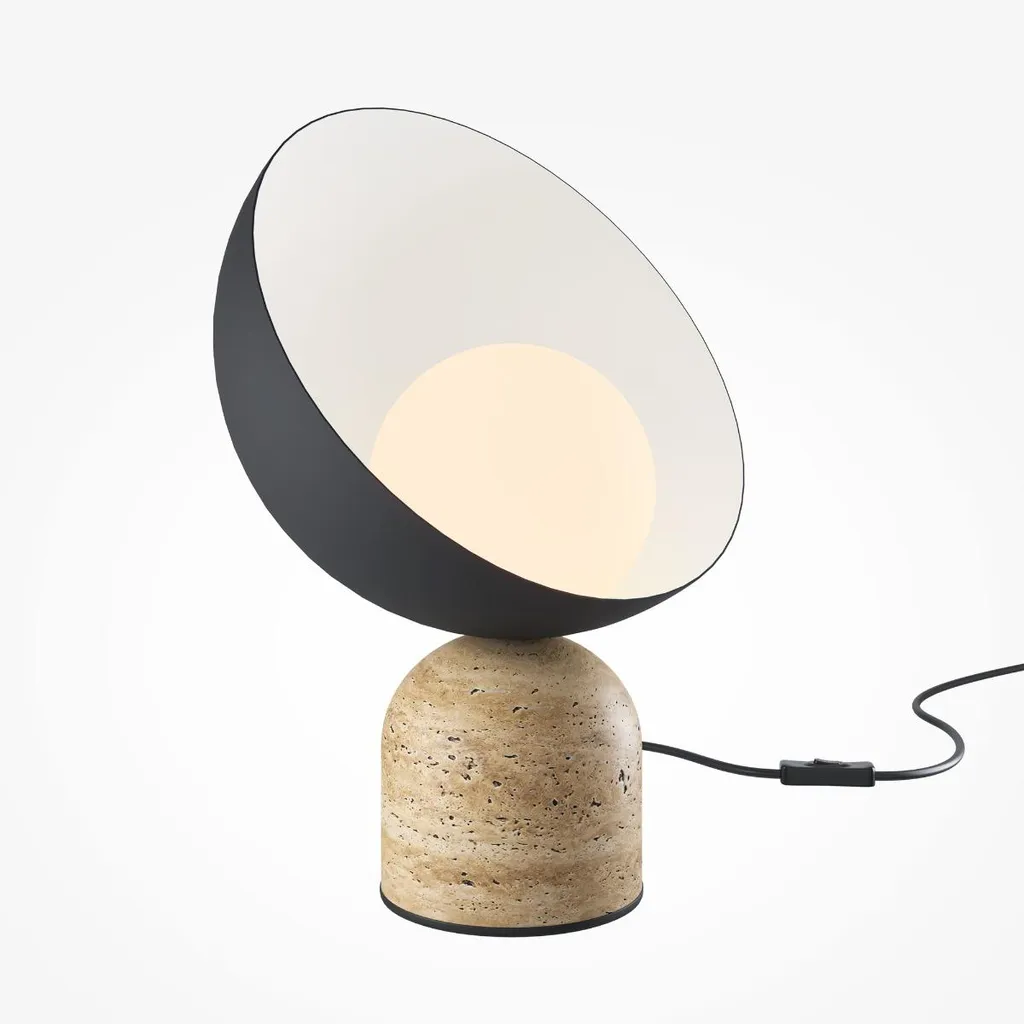 Lampe de salon ambiance cosy TAVO beige socle pierre et globe G9 9W