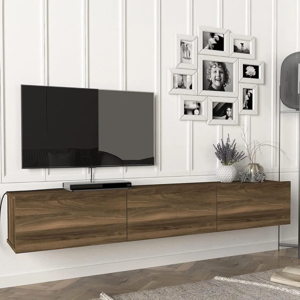 Meuble TV Vihti flottant 180 cm en noyer [en.casa] - Design suspendu