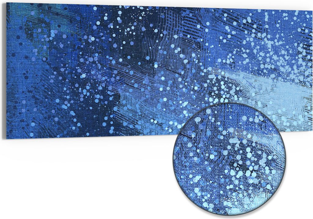DEQORI Hybrid Leinwand Bild 125x50 cm 'Blaue Impression' Wandbild Glas flach modern