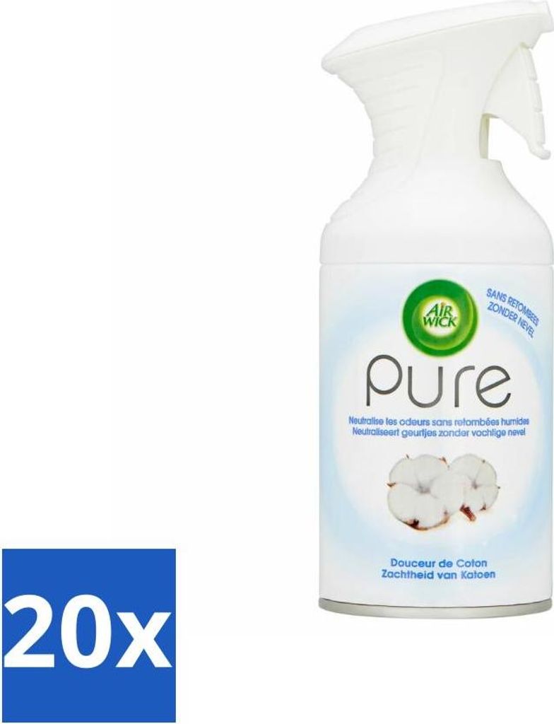 Air Wick - Spray - Weichheit der Baumwolle - Lufterfrischer - 250 ml - Vorteilspack - 20 Stücke