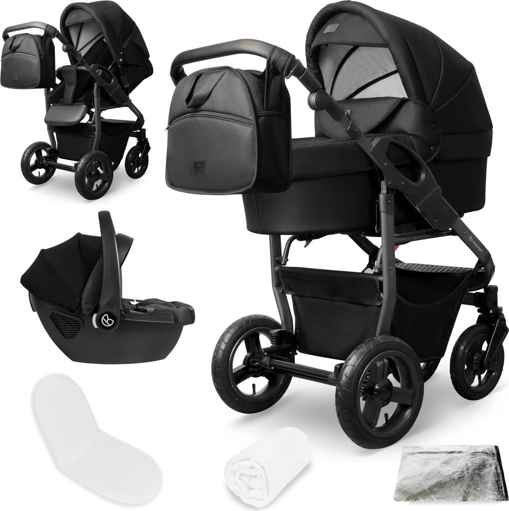 Bergsteiger Capri Kombikinderwagen 3-in-1 – Babywanne, Sportsitz & i-Size Babyschale, Luftreifen, Federung, höhenverstellbarer Griff, faltbar, Z...