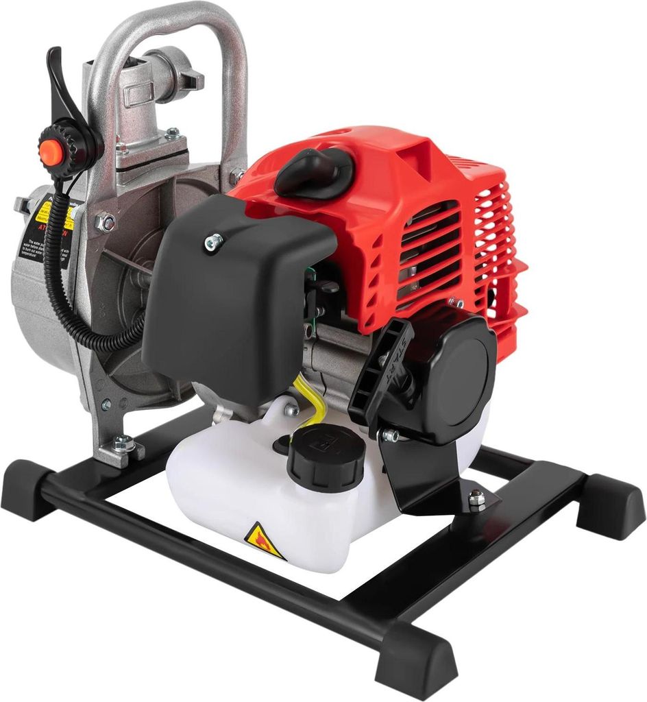 Benzin-Wasserpumpe - 43 cc 2‐Takt Gartenpumpe - 1,25 kW (1,7 PS) - 10 m³/h - Förderhöhe 30 m - Selbstansaughöhe 8 m - 25 mm Anschluss - Hands...
