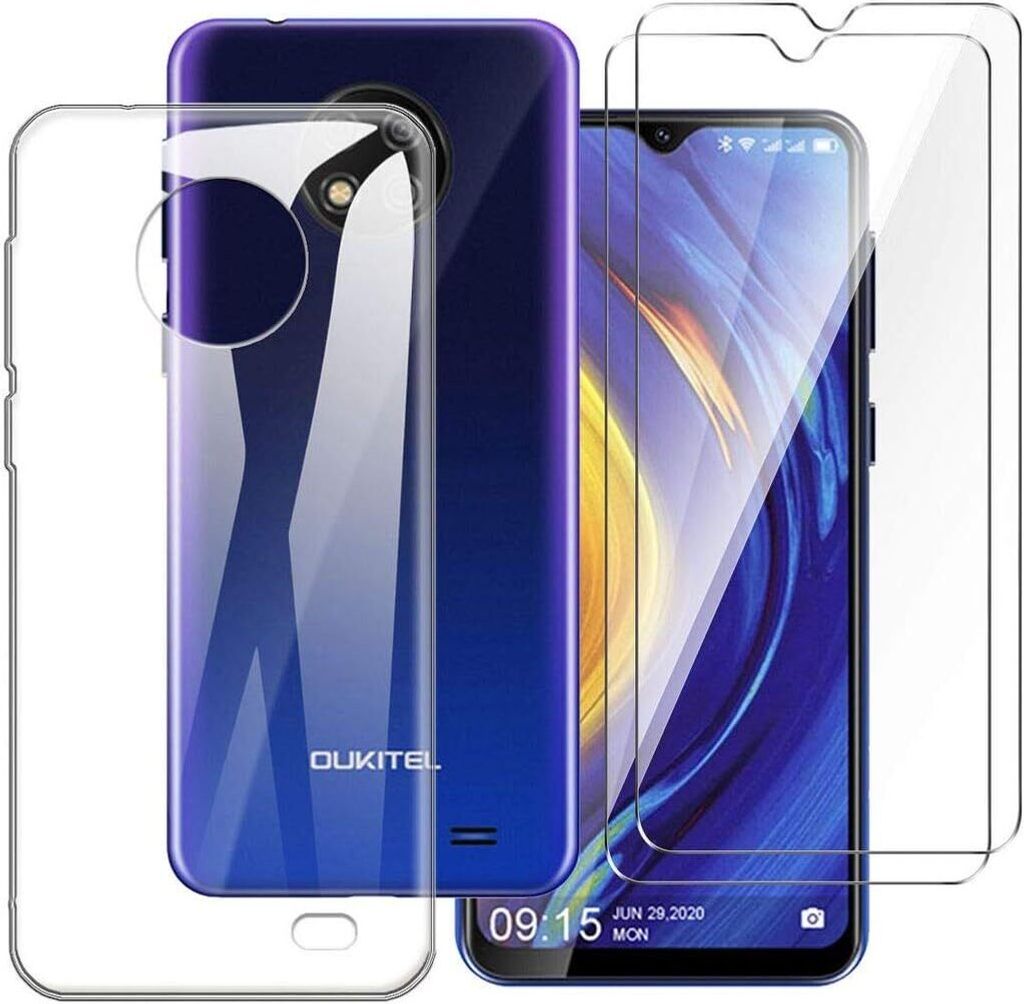 LJSM Schutz-Kit für Oukitel C19 - Transparentes Gehäuse und gehärtetes Glas