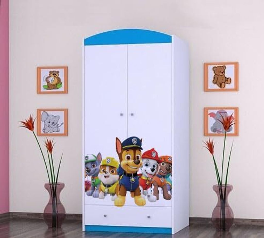 BDW Kinder Kleiderschrank, Kinderschrank Super Hunde Motiv Kinderzimmer, Blau