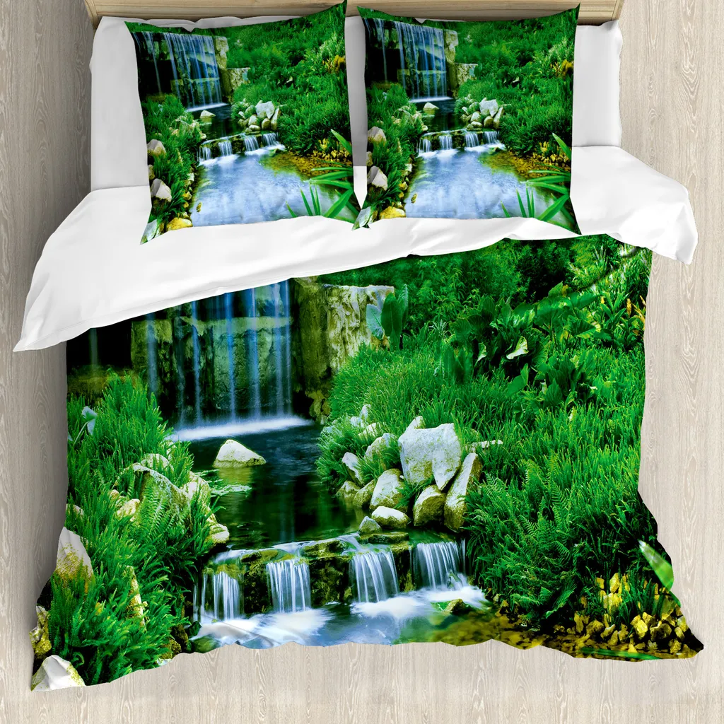 Parure de lit 2 personnes décor forêt sauvage 200x200 cm avec taies