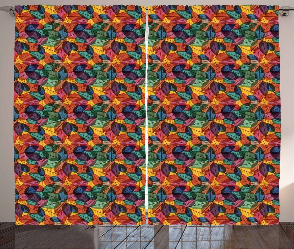 ABAKUHAUS Wald Rustikaler Gardine, Bunte Zusammenfassung Blatt, Schlafzimmer Kräuselband Vorhang mit Schlaufen und Haken, 280 x 175 cm, Mehrfarbig