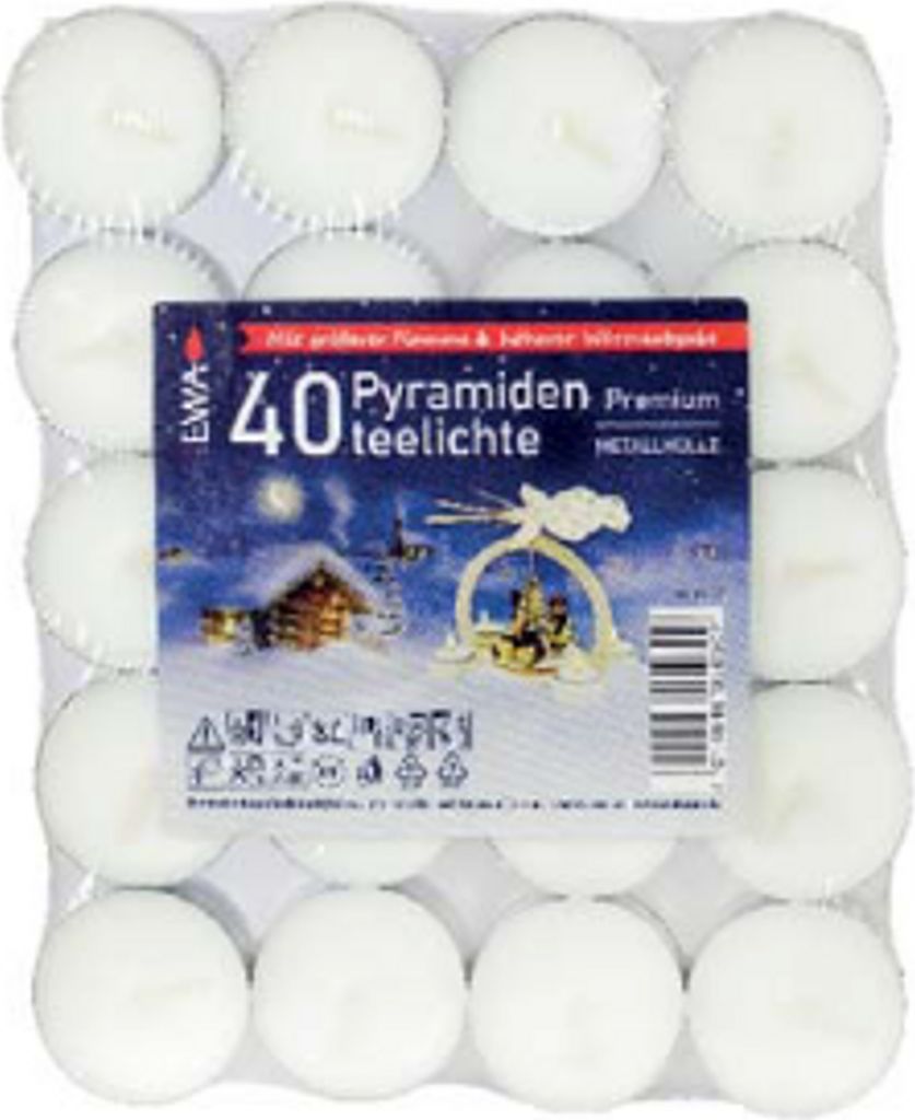 Pyramiden-Teelichte Premium 40er Set große Flamme