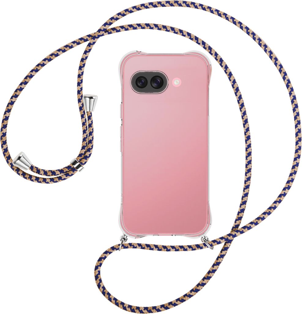 Handykette Backcover-Schutzhülle mit Band (Metall silberfarben) für Google Pixel 9A - blau+beige