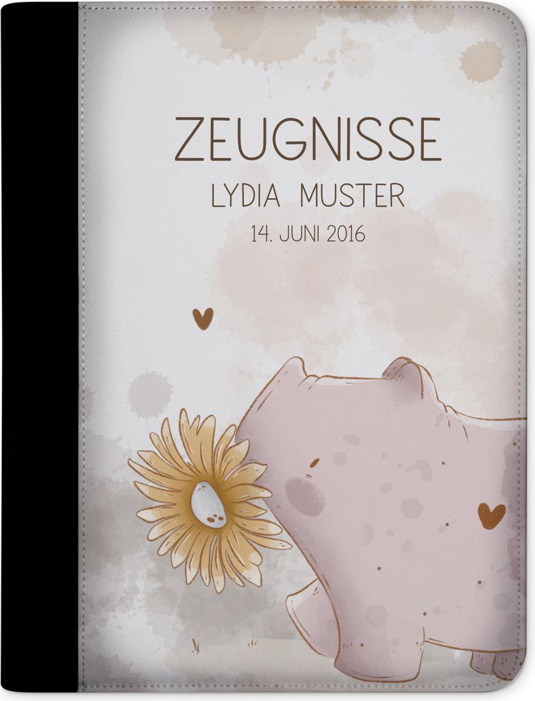 Kinder Zeugnismappe, Zeugnis Ordner A4, Schwein Blume