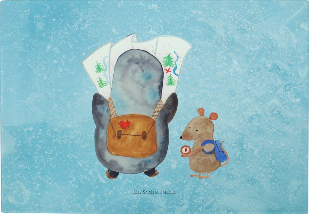 Mr. & Mrs. Panda Hackbrett Pinguin & Maus Wanderer - Eisblau - Geschenk, Ausflug, vesperbrett, schneidbrett, Wanderlust, Servierplatte, Frühstück...