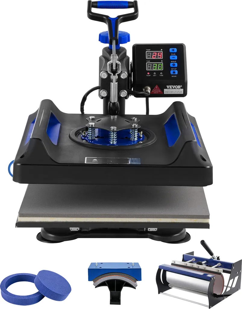 VEVOR 5-in-1 Heat Press 15x15" | Macchina Termica 360° Blu-Nera