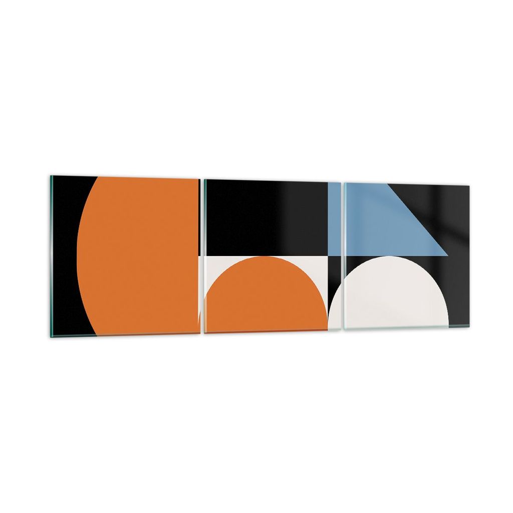 Bilder auf glas - 3 Teile - Stück Geometrisch Räder - 90x30cm - Glasbilder - Wandbilder - Bilder - zum Aufhängen bereit - Wanddekoration aus Gla...