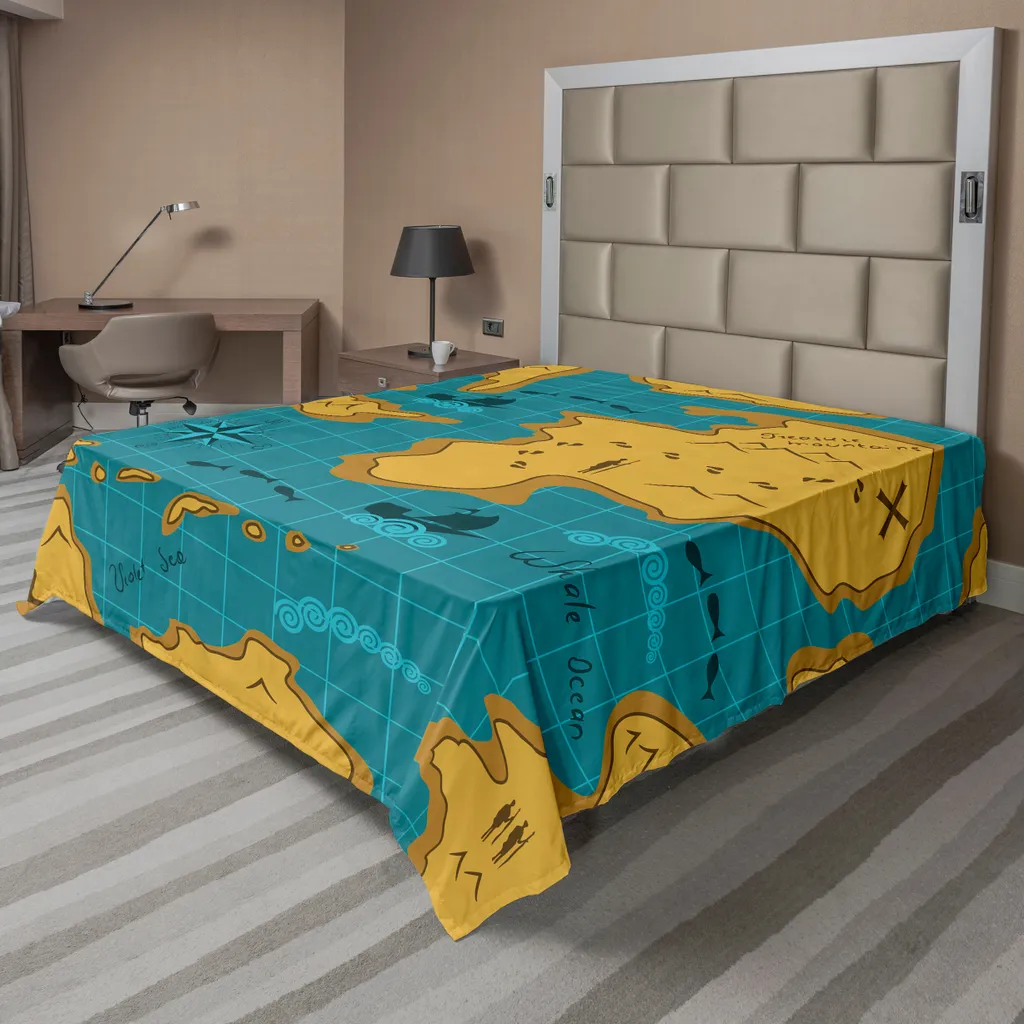 Lenzuolo Sopra ABAKUHAUS 260x228 cm Mappa Avventura Arancio Blu