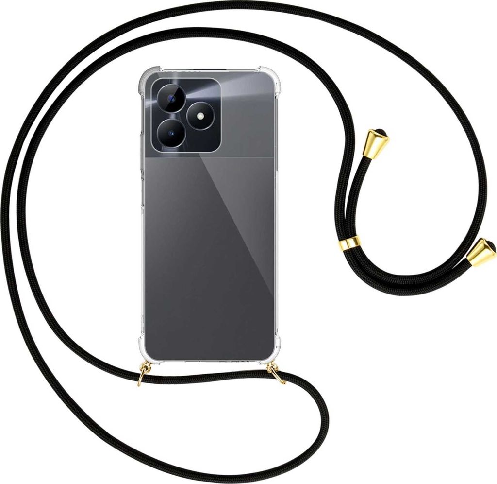 Handykette Backcover-Schutzhülle mit Band (Metall goldfarben) für Realme C51 (6.74'') - schwarz