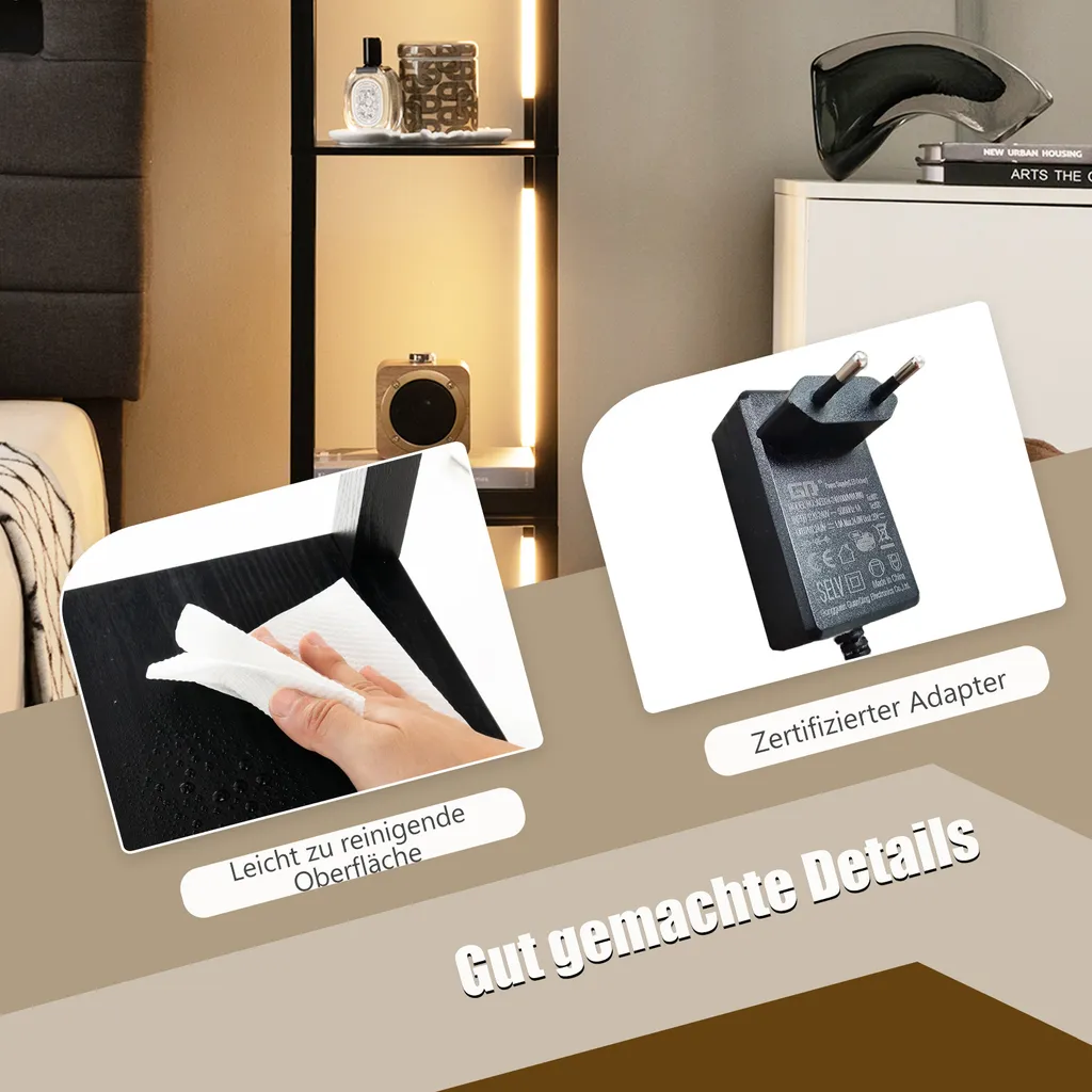 COSTWAY Lampadaire Étagère 163 cm avec LED Dimmable et Étagères Noires