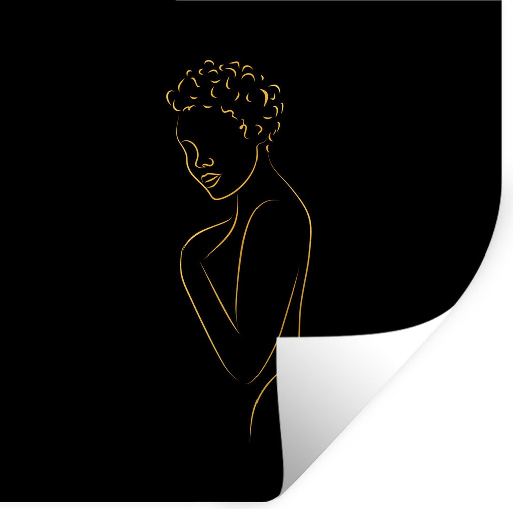 MuchoWow Wandtattoo Wandsticker Wandaufkleber Frau - Schwarz - Gold - Strichzeichnung 80x80 cm Selbstklebend und Repositionierbar - Wierderverwen...