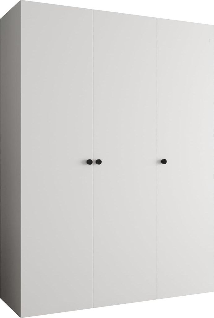 MEBLE KRYSPOL Schrank 150x202x52 cm mit Kleiderstange, 3xTür, PARMA, Weiß, Griff Schwarz