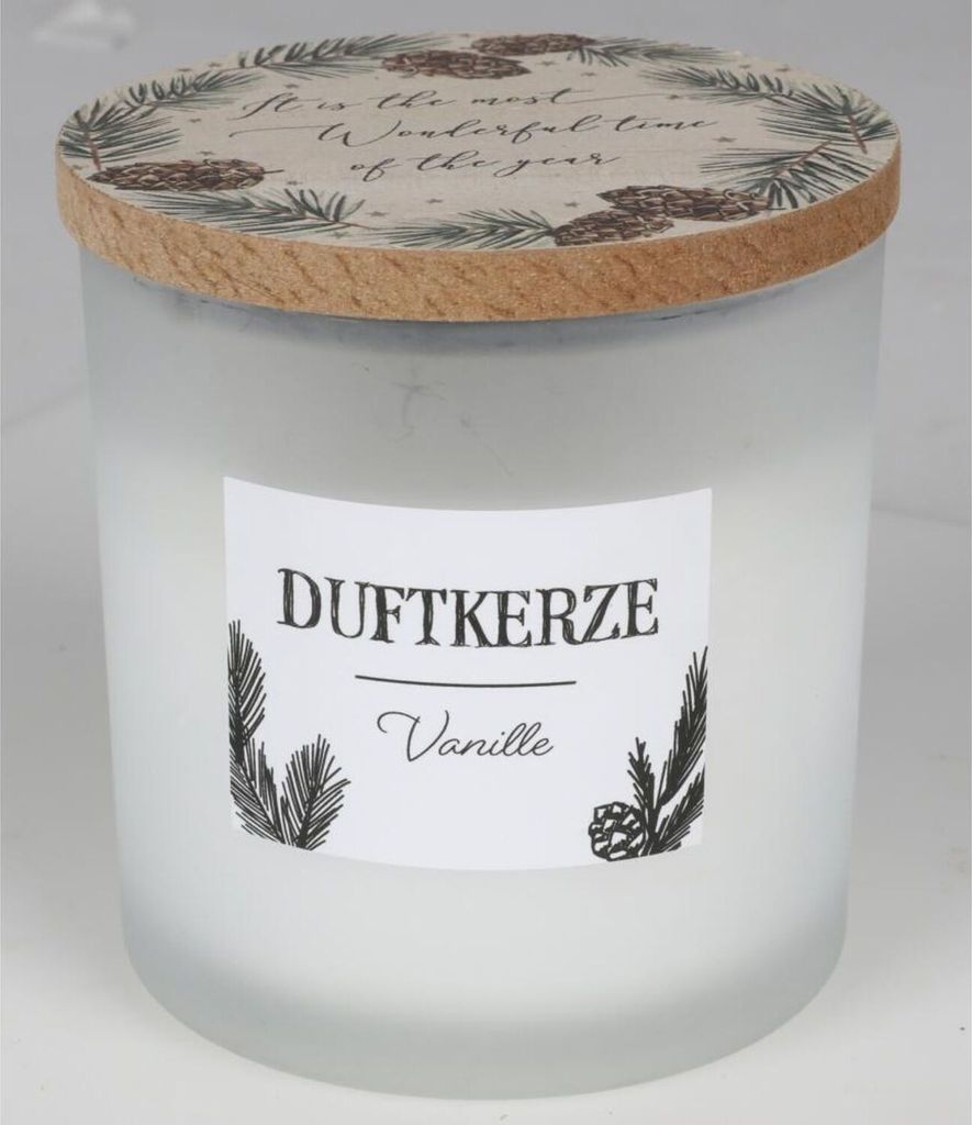 12x Duftkerzen Vanille Glas Holzdeckel Raumdüfte Innendekoration Lichter Frische