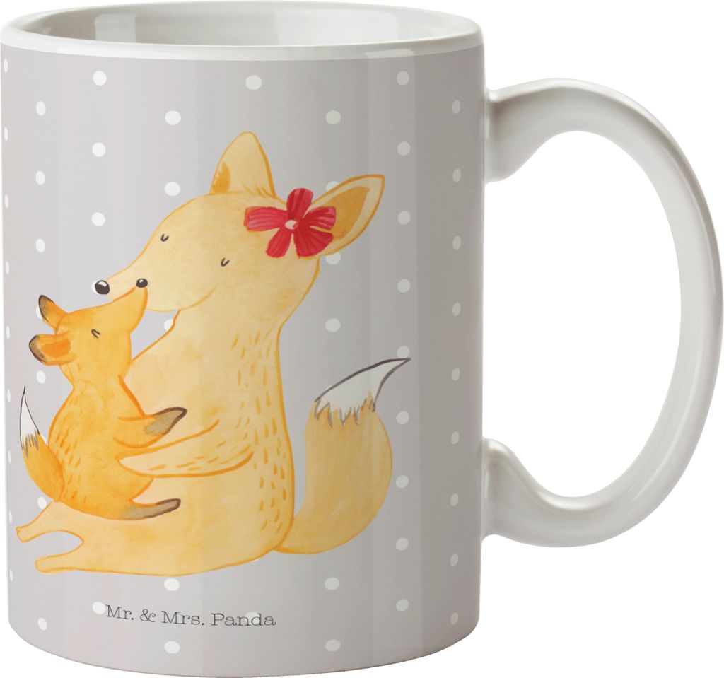 Mr. & Mrs. Panda Kaffeetasse Fuchs Mama - Grau Pastell - Geschenk, Umarmen, schöne tasse, Schoß, Kaffeebecher, Dekotasse, Muttertag, Bedruckte, T...