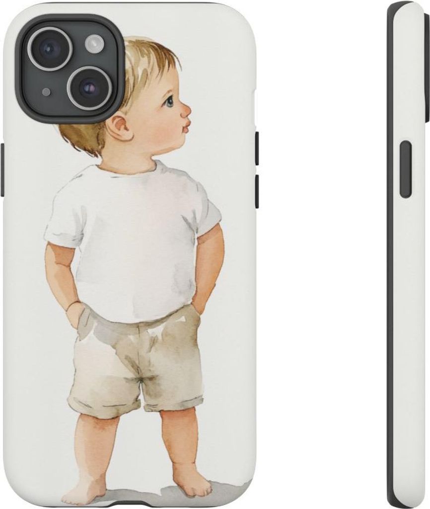 Schlichte Aquarell-Illustration eines kleinen Jungen – Handyhülle Kompatibel mit iPhone 15 Plus