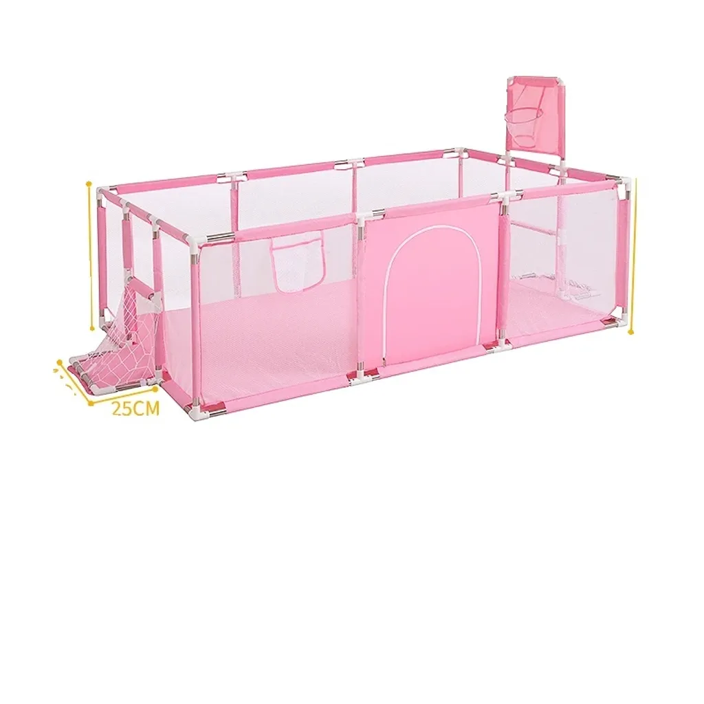Aire de jeux parc bébé rose avec cages de foot et tubes acier solides