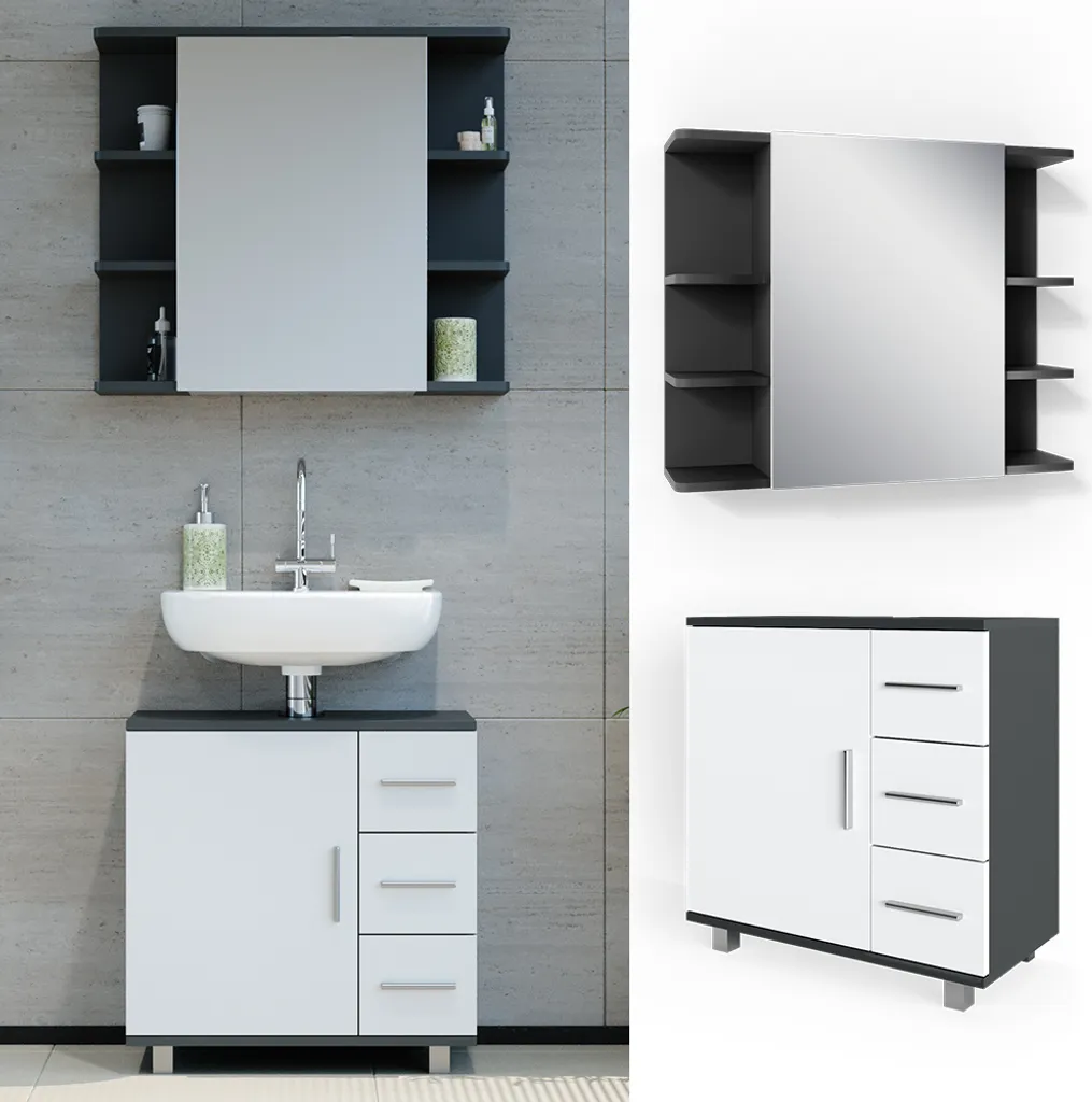 Meuble vasque Vicco Ilias Anthracite - Solution gain de place 2 éléments - 2