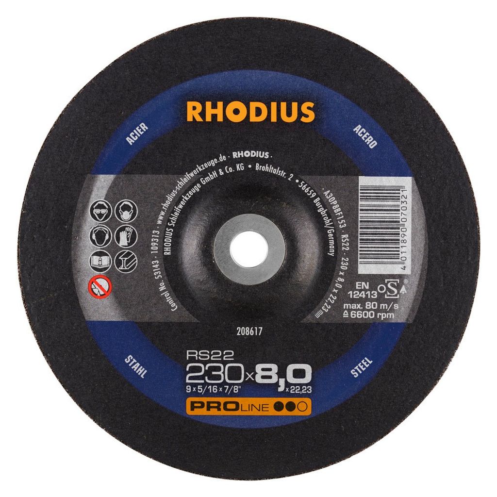 RHODIUS Schruppscheiben Stahl/Guss RS22 230 x 8,0 x 22,23 mm 10 Stück