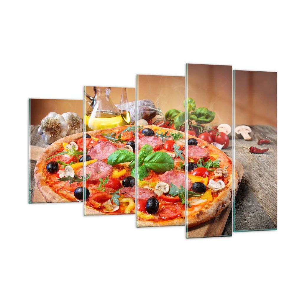 Bilder auf glas - Pizza Käse Tomaten - 150x100cm - Glasbilder - Wandbilder - Kunstdruck - zum Aufhängen bereit - Wanddekoration aus Glas - Glas B...