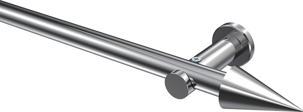 Interdeco Gardinenstange / Vorhangstange Chrom, Typ Platon Savio (Kegel) ohne Ringe, 20 mm Ø 1-läufig, 160 cm