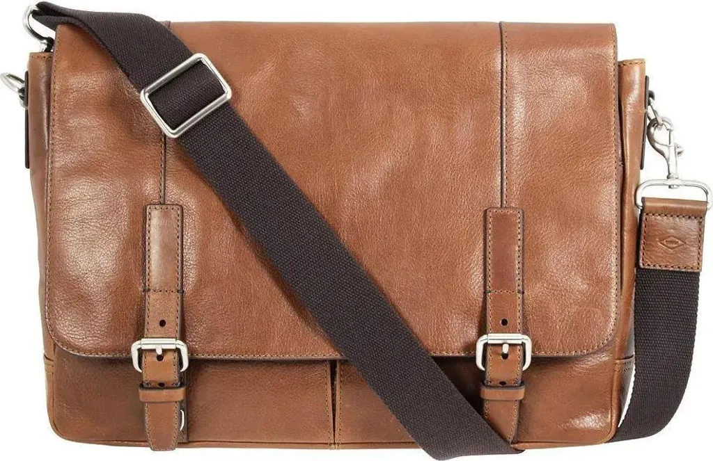 Fossil Besace homme en cuir de vachette Cognac - Sac bandoulière élégant