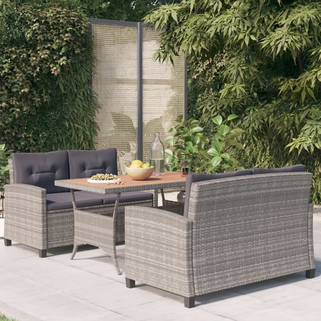 Maison Exclusive - 3-tlg. Garten-Essgruppe Poly Rattan & Massivholz Akazie