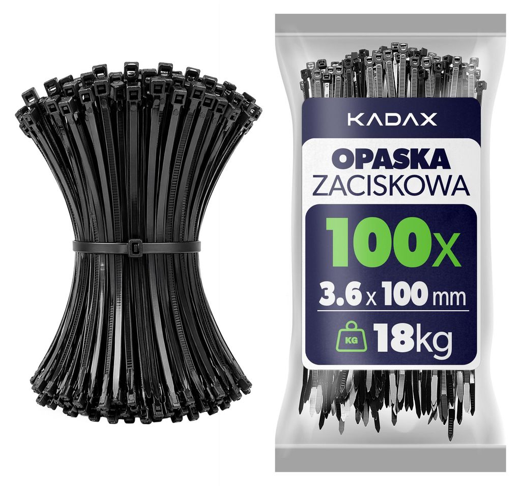KADAX Kabelbinder 100mm x 3.6mm Schwarz - 100er Set, Nylon Kabel Binder mit 18kg Zugkraft für sicheres Kabelmanagement im Haushalt, Garten, Werkst...