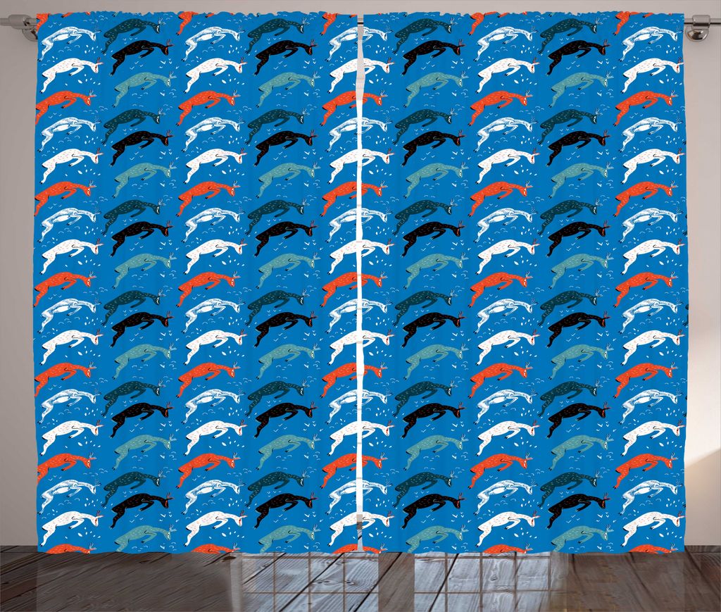 ABAKUHAUS Ziege Rustikaler Gardine, Jumping-Haltungs-Tier-Kunst Gezeichnet, Wohnzimmer Universalband Gardinen mit Schlaufen und Haken, 280 x 225 cm...